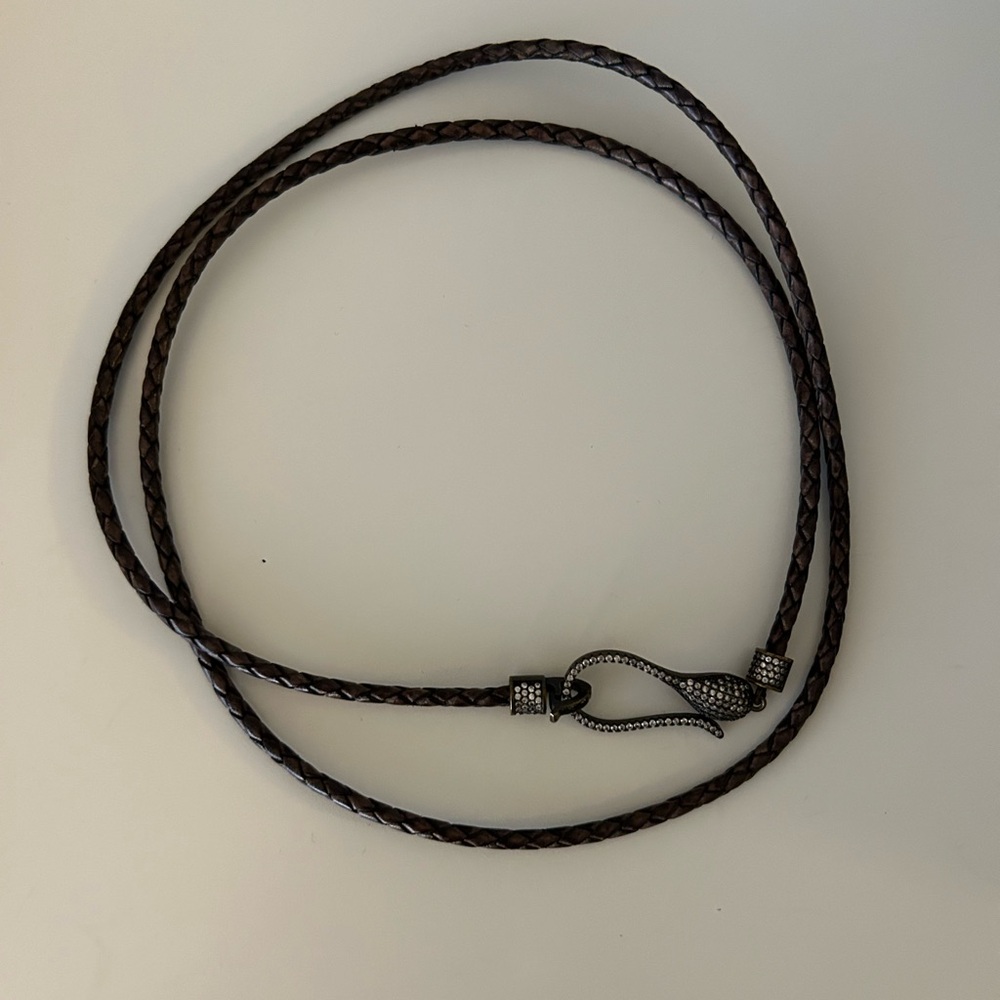Brown leather double wrap choker necklace